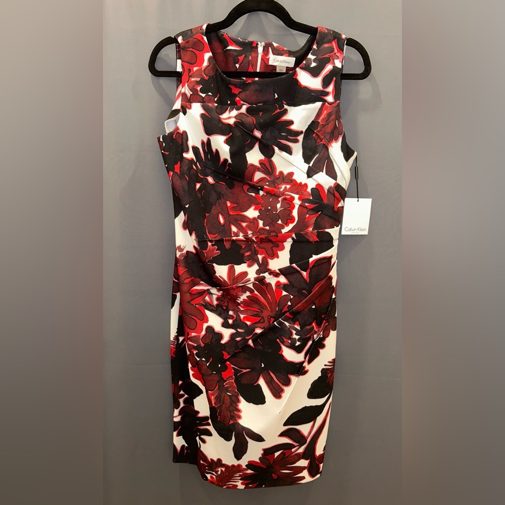 Calvin Klein Red and Black Sheath Midi Dress